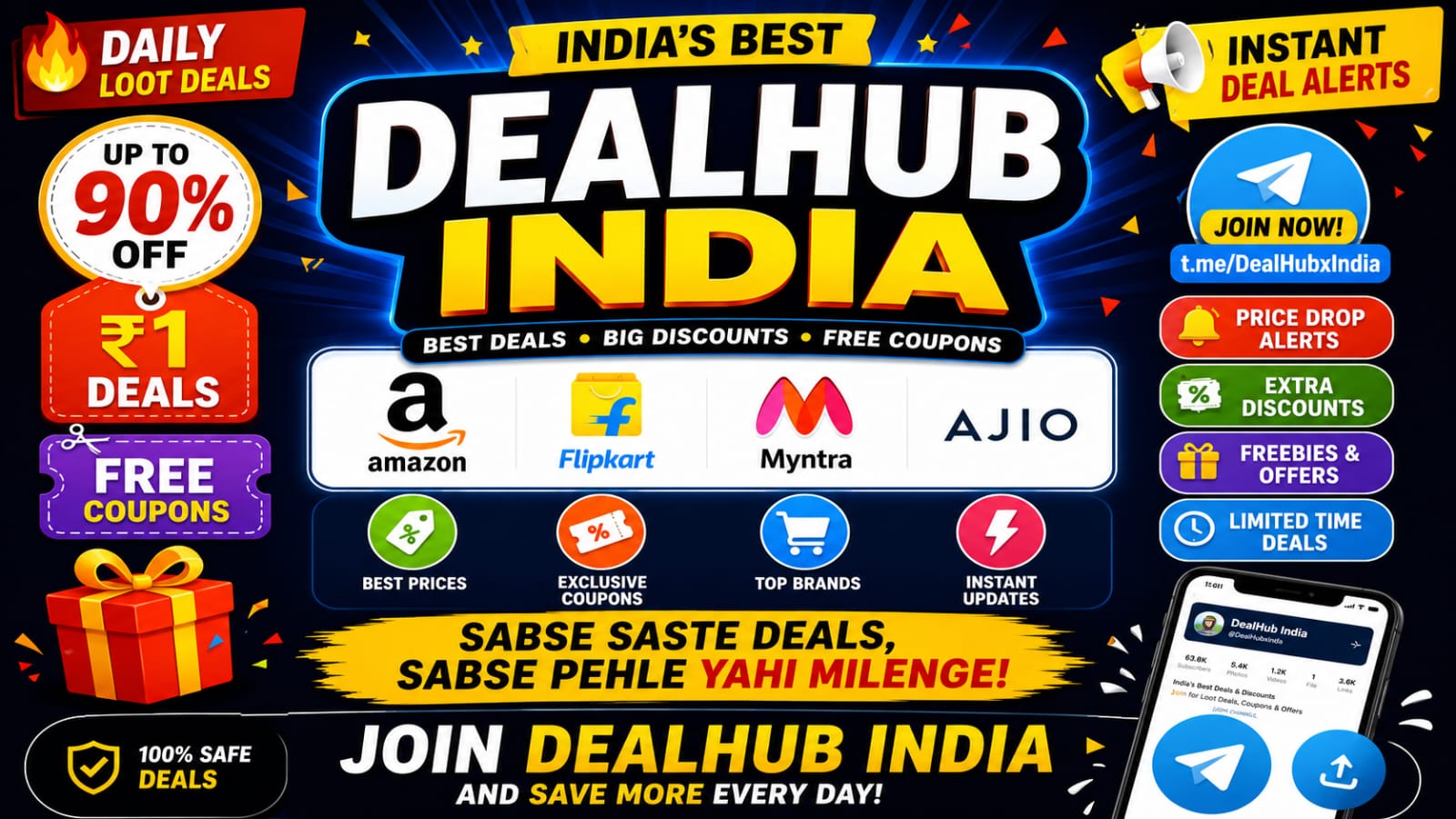 DealHub India | Loot Deals, Shopping Offers & Coupons | Daily Amazon, Flipkart, Myntra, Loot Deals